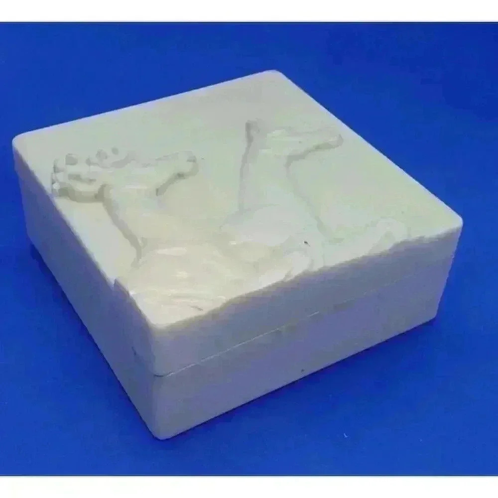 Vintage Celluloid Jewelry Trinket Box Art Deco 30s High Relief Deer Men Gift